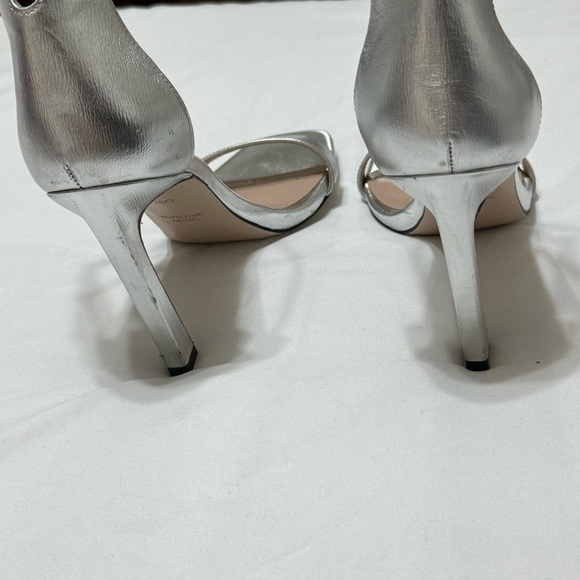 Stuart Weitzman Metallic Silver Leather Strap Heels - Nudistcurve Sandal - Picture 5 of 6